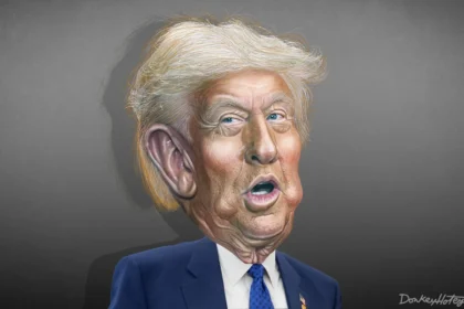 Caricature of Donald Trump with big ears
