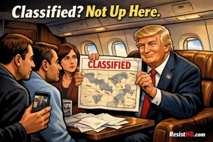 AI-generated image of Donald Trump showing passengers a classified map on his plane