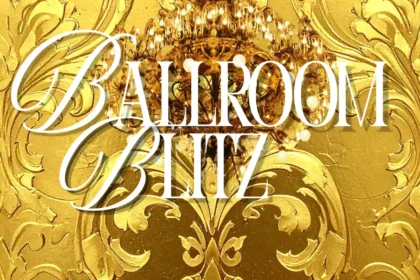 Gold embossed background and a ballroom chandelier