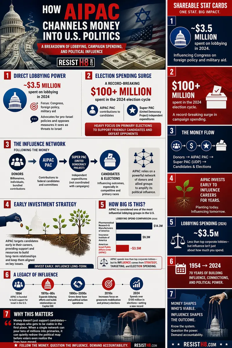 How aipac influences u. S. Elections infographic