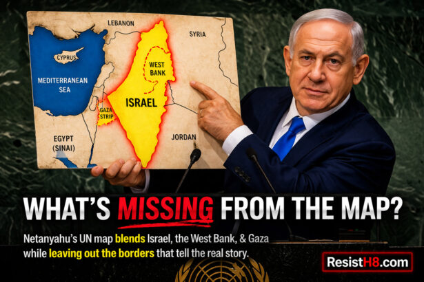 Netanyahu shows a map of greater israel at the un