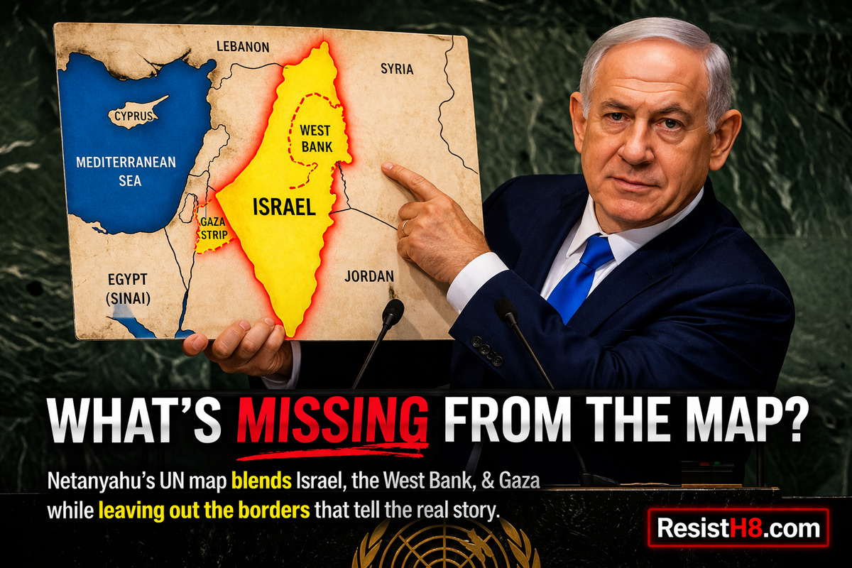 Netanyahu shows a map of greater israel at the un
