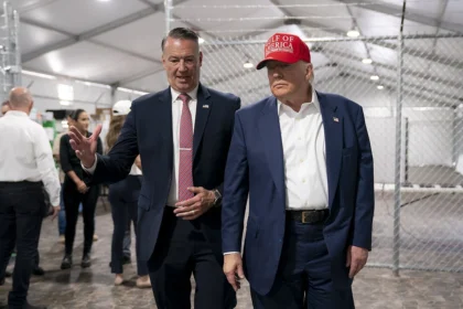 Todd Lyons with President Trump during a tour of Alligator Alcatraz