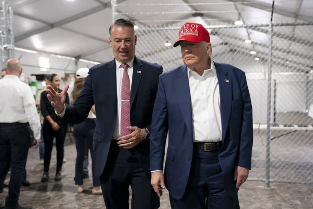 Todd lyons with president trump during a tour of alligator alcatraz