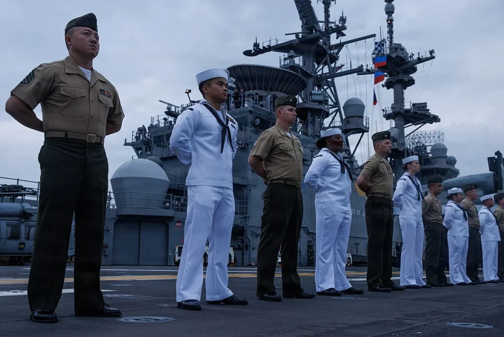 Crew aboard the USS Tripoli in 2025. U.S. sailors are hungry