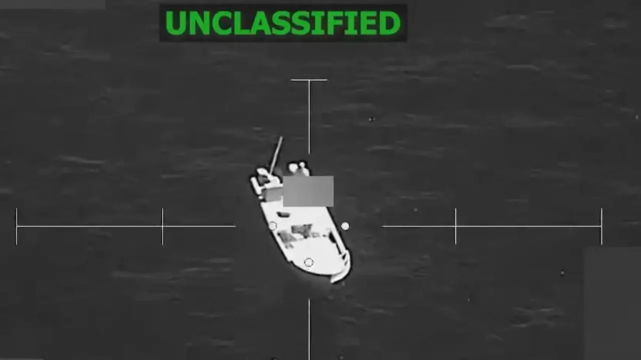 Screenshot of a video of a us military boat strike