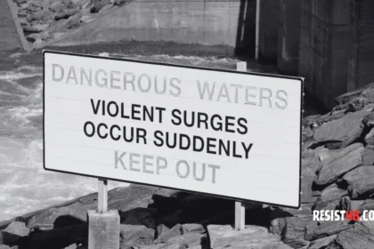 Sign warning about violent surges as a metaphor for violent rhetoric