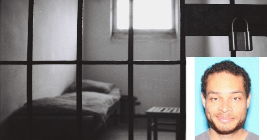 Prison cell background with photo of cole tomas allen in the corner