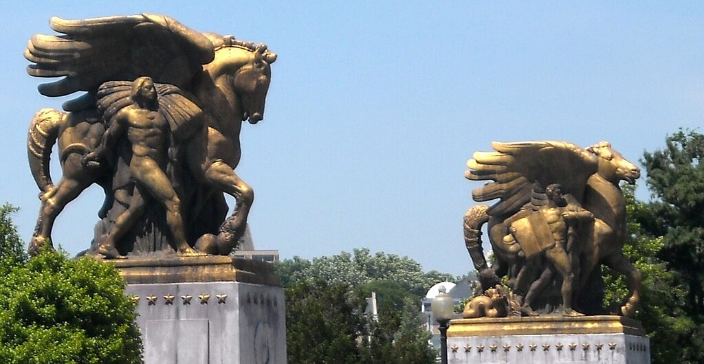 Horse statues coated in gold
