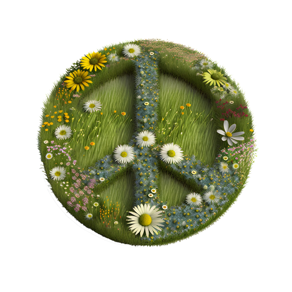 Peace sign made of grass and flowers