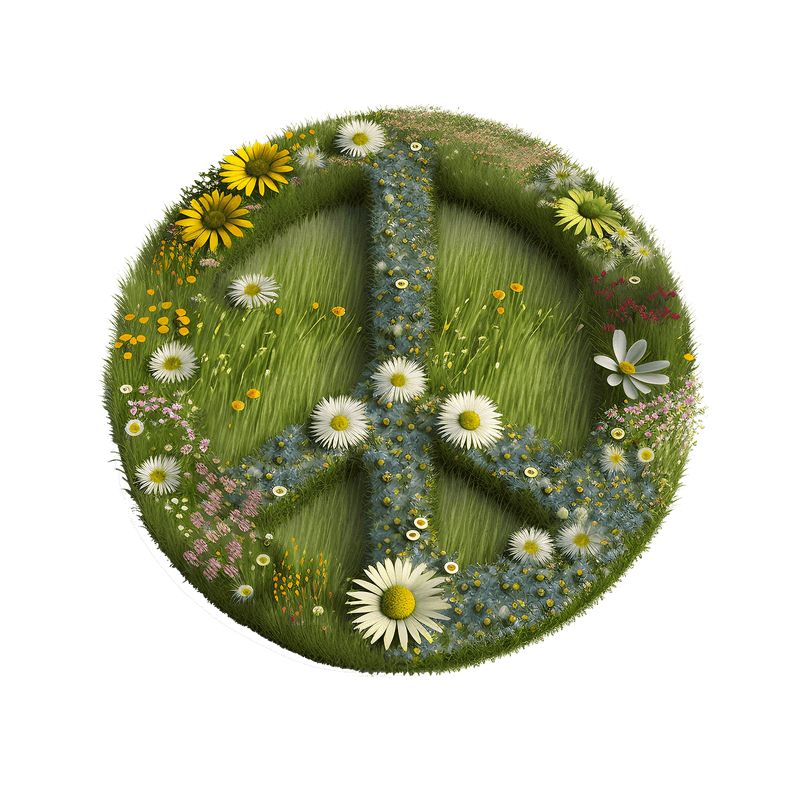 Peace sign made of grass and flowers