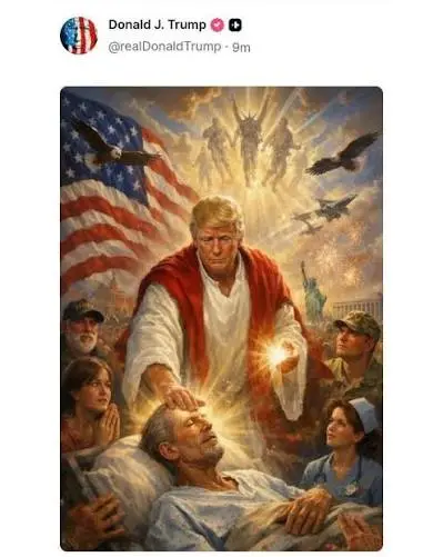 trump as jesus meme Trump’s truth social post of himself as jesus leaving maga