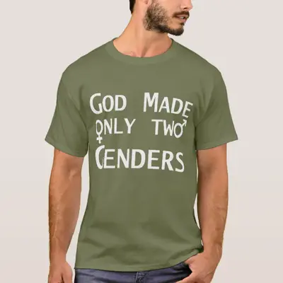 two genders tshirt List of transgender residents. A t-shirt with the conservative slogan “only two genders. ”