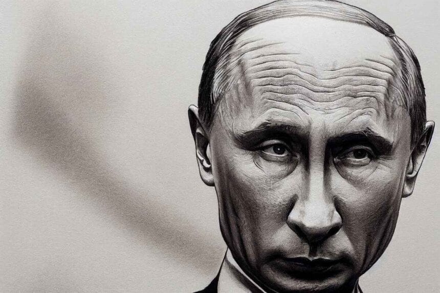 Black and white sketch of vladimir putin