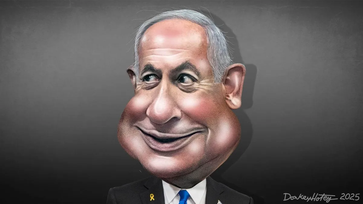 Caricature of israeli prime minister benjamin netanyahu
