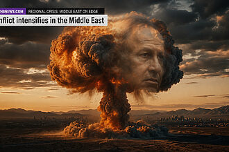 Nuclear bomb mushroom cloud with benjamin netanyahu’s face in it.