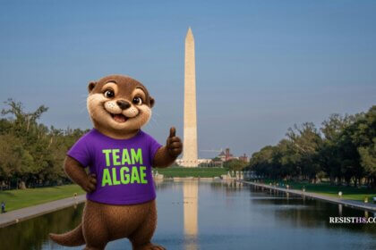 Reflecting pool algae scandal. Pax the otter visiting dc