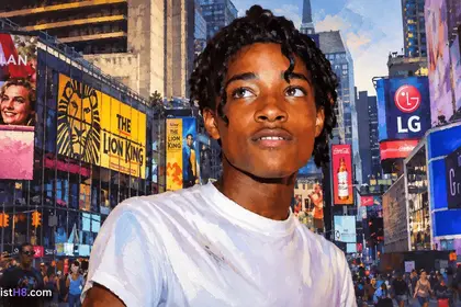 Jordan neely portrait with new york city in the background.