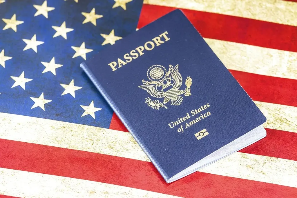 American flag and us passport represents spouses of us citizens